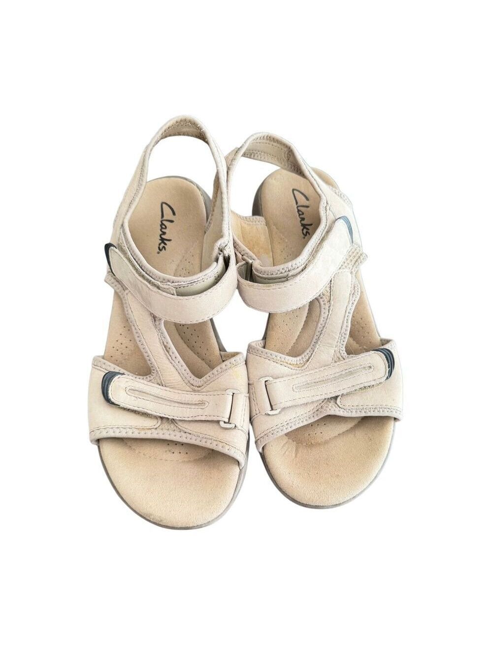 Clarks Saylie Jade Beige Leather Sport Sandals sz 8.5